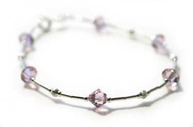 Sterling Silver Bracelet 6mm Light Amethyst Crystal MADE WITH SWAROVSKI ELEMENTS