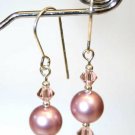 1 Pair .925 Sterling Silver Pink Pearl Earrings made with SWAROVSKI ELEMENTS 844