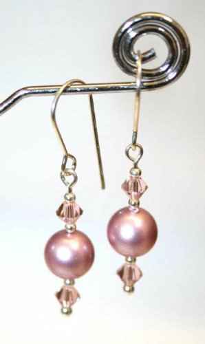 1 Pair .925 Sterling Silver Pink Pearl Earrings made with SWAROVSKI ELEMENTS 844