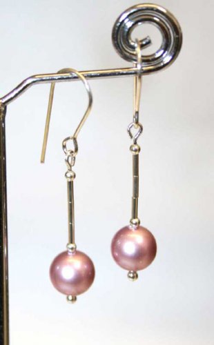 1 Pair Sterling Silver Single Pink Pearl Earrings made with SWAROVSKI ELEMENTS