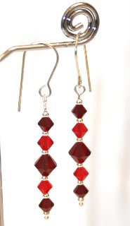 Handmade 5 Bead Siam Red Crystals Sparkly Earrings made with SWAROVSKI ELEMENTS