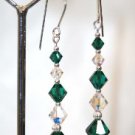 Handmade Long Earrings Emerald Green Crystal made with SWAROVSKI ELEMENTS