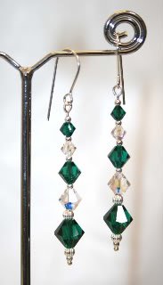 Handmade Long Earrings Emerald Green Crystal made with SWAROVSKI ELEMENTS