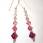 Handmade Fuchsia Rose Pink Crystal Long Earrings made with SWAROVSKI ELEMENTS