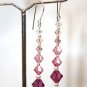 Handmade Fuchsia Rose Pink Crystal Long Earrings made with SWAROVSKI ELEMENTS