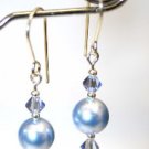 Sterling Silver Light Blue Pearl Handmade Earrings made with SWAROVSKI ELEMENTS