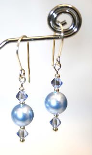 Sterling Silver Light Blue Pearl Handmade Earrings made with SWAROVSKI ELEMENTS