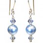 Sterling Silver Light Blue Pearl Handmade Earrings made with SWAROVSKI ELEMENTS