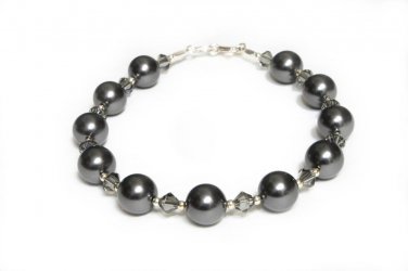 Dark Grey Pearl Bracelet made with SWAROVSKI ELEMENTS Crystals Handmade
