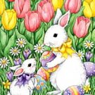 BUNNIES TULIPS LARGE OUTDOOR DECORATIVE EASTER BUNNY FLAG
