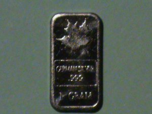 1 GRAM SILVER MAPLE LEAF BULLION BAR .999 PURE