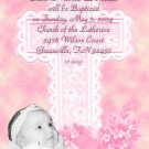 Elegant Cross in Pink Photo Baptism and Christening Invitations 5 x 8