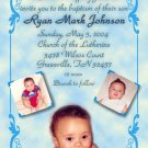 Classy 3 Photos Blue Photo Baptism and Christening Invitations 5 x 8