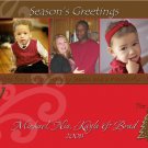 Modern Brown and Red Three Frames Custom Photo Christmas Cards 5 x 8