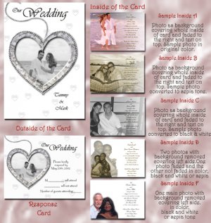 Silver or Any Color Hearts Folded Photo Wedding Invitations Package