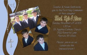 Joyful Collage Blue/Brown Photo Communion Invitations & Confirmation