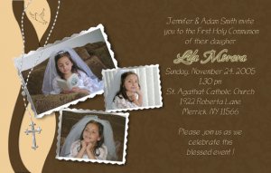 Joyful Collage Peach/Brown Photo Communion Invitations Confirmation
