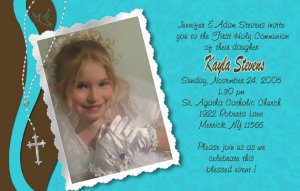 Joyful Collage Brown/Teal Photo Communion Invitations Confirmation