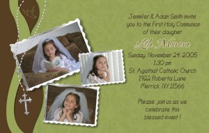 Joyful Collage Brown/Sage Photo Communion Invitations Confirmation
