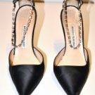 Manolo Blahnik Black Satin 40.5/10.5 Pointed Toe Pump