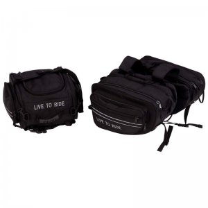 LUMSDLTL:  Diamond Plate 3 pc LIVE TO RIDE Heavy-Duty Polyester Motorcycle Luggage Set