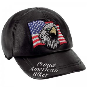 GFCAPBIKER:  Diamond Plate &acirc;�&cent; Solid Genuine Lambskin Leather Adjustable Cap with Biker Logos