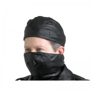GFSKLMSK: Diamond Plate &acirc;�&cent; 2 pc Solid Genuine Leather Motorcycle Mask and Skull Cap Set