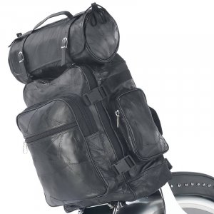 LUMCBP: Diamond Plate &acirc;�&cent; 3 pc Rock Design Genuine Buffalo Leather Motorcycle Bag Set