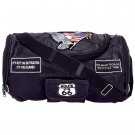 LUBB16LTR:  Diamond Plate ™ Rock Design Genuine Buffalo Leather Motorcycle Barrel Bag with Patches
