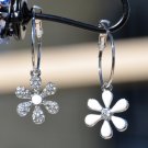 Crystal White Daisy Dangle Hoop Earrings