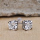 Sterling Silver Clear Faceted CZ Post Earrings 6mm