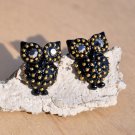 Black Owl Stud Earrings with Gold or Silver Glitter Beads