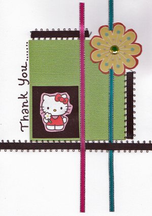 Hello Kitty and Flower-Theme Handcrafted Thank You Greeting Card