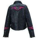 Genuine Leather Rock Design Ladies' Jacket with Decorative Patch - Size 2XL