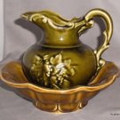 Vintage Green Grape Duster Bowl & Pitcher Signed MCCOY