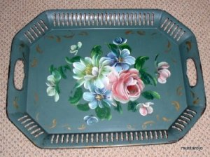 Vintage 19" Hand Painted TOLEWARE Tray ROSES