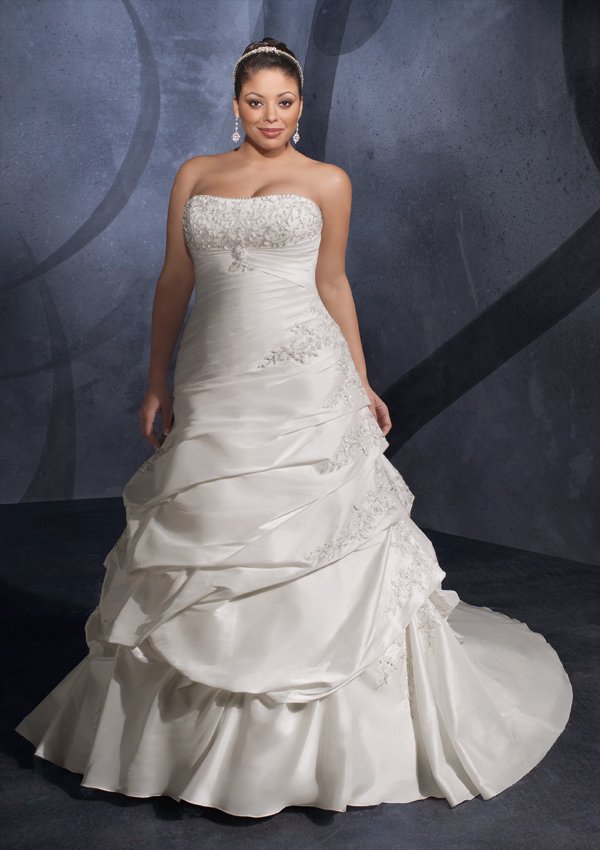 Embroidered Taffeta Plus Size Wedding Gown/ Wedding Dress