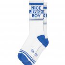 Gumball Poodle NICE JEWISH BOY Socks Make A Statement, Unisex Gym Sock: White and Blue