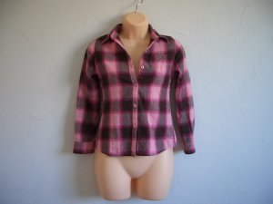 Pink Brown Squares Button Down Blouse Plaid Shirt