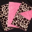 Giraffe and Pink Minky Burp Cloth Set of 3