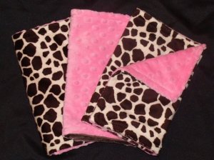 Giraffe and Pink Minky Burp Cloth Set of 3