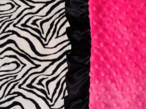 Zebra and Pink Double Minky Blanket with Satin Ruffle