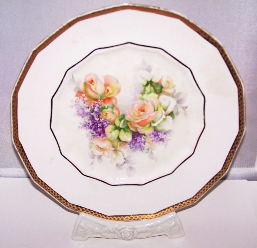 Plate Roses Peaches Lilacs Antique Dresden Romantic Prairie Cottage Country Chic
