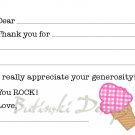 Pink Ice Cream Party Thank You Card