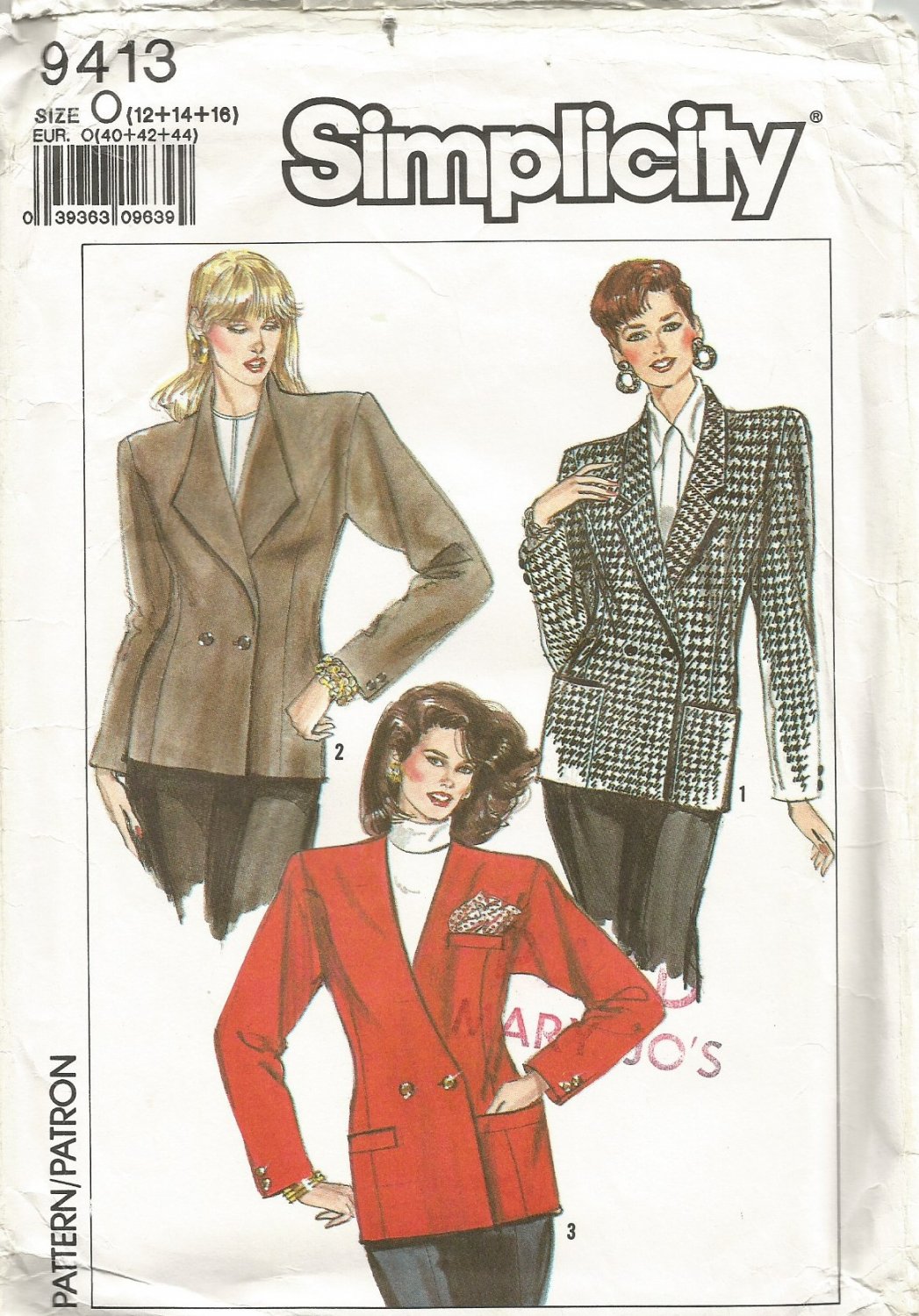 Simplicity 9413 Uncut Pattern Misses Fitted Double Breasted Lined ...