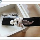 Hair Barrette - black with white pearl - 1