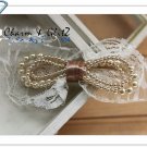 Hair Barrettes - champagne gold with pearl & lace - 5