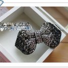 Hair Barrettes - black with crystal ribbon - 13