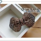 Hair Barrettes - black with brown crystal ribbon - 14