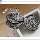 Hair Clamps - black with white with crystal leaf - 19